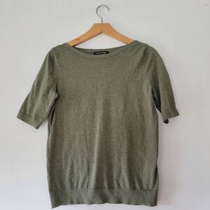 Banana Republic Stretch Cotton Olive Green Short Sleeve Sweater Boat Neck Small